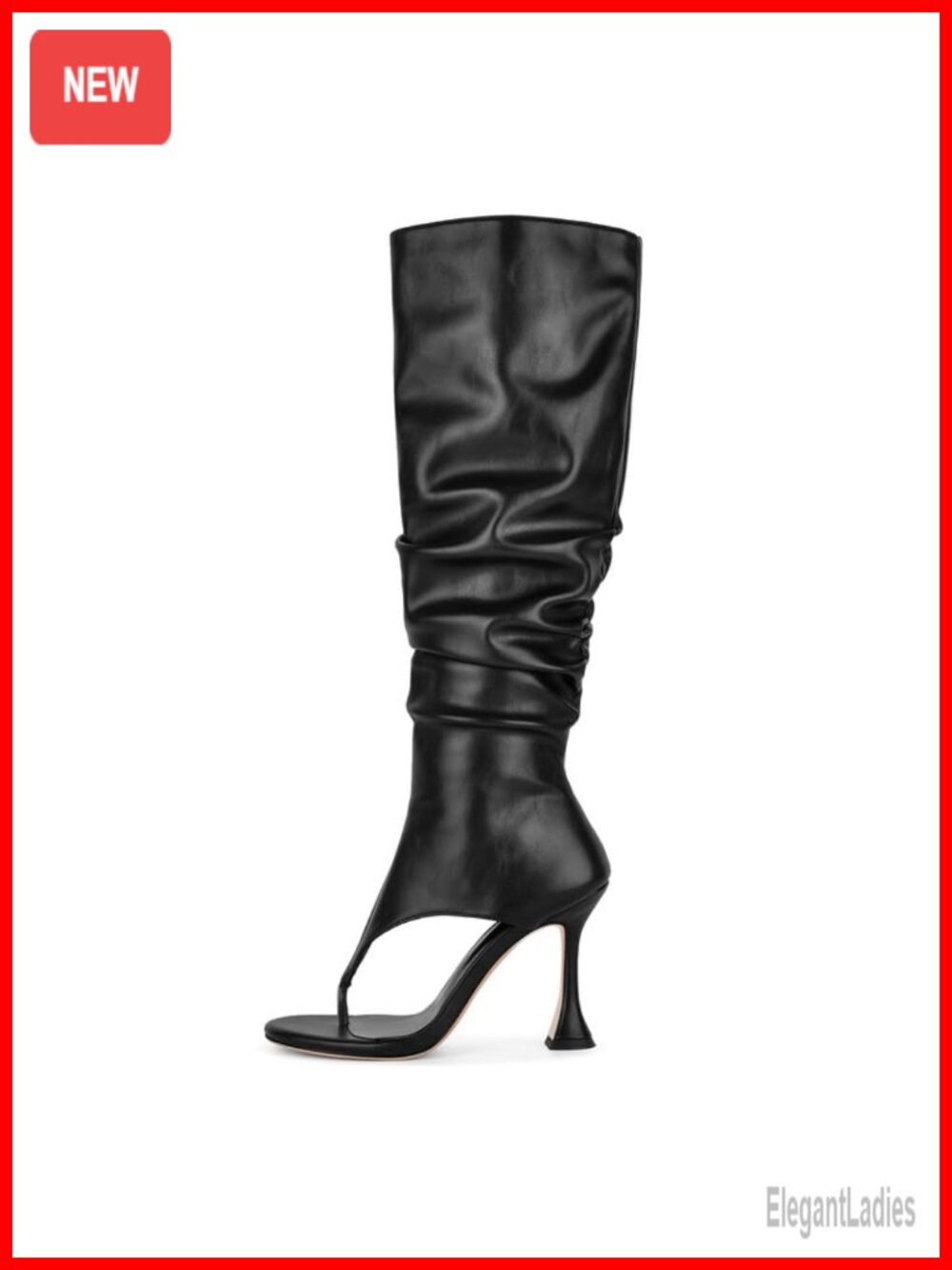 Women's Slouchy Knee High Open Toe Faux Leather Stiletto Boots